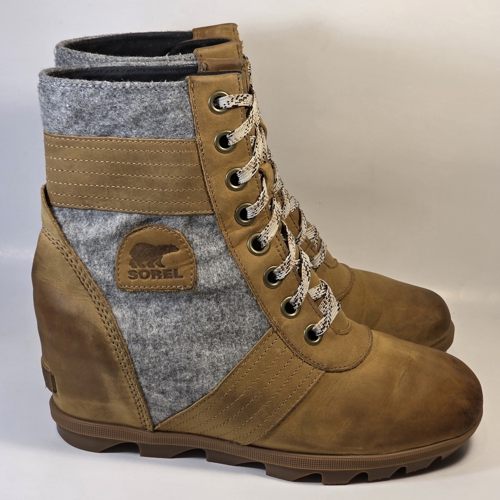 Sorel Women's 10 PDX Lace up Hidden Wedge Heel Lexie Elk Tan Brown Grey  Boots - Picture 5 of 13